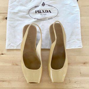PRADA patent leather slingback wedge heels w/ dust bag